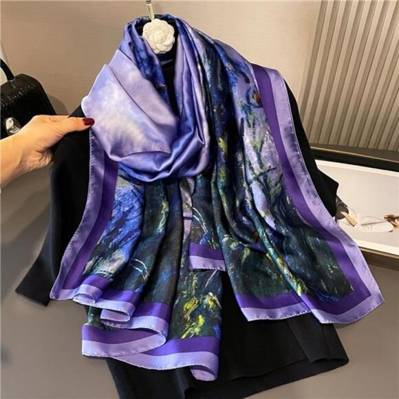 Accessories - 100% Large Silk Feeling Scarf -Women's Fashion Long Satin Neck Scarf